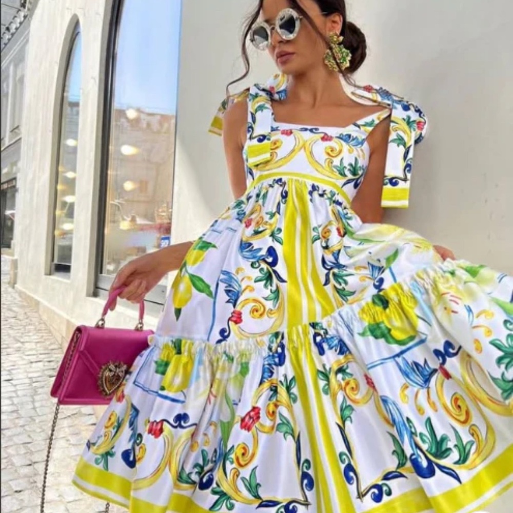Floral Yellow and White Dress